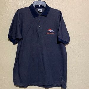 Dynasty Men's Polo Shirt L Broncos Logo Short Sleeve Stretchy Navy Blue